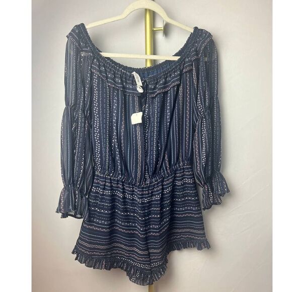 Allison New York Navy Short Off Shoulder Romper NWT Sz. M - Picture 1 of 5